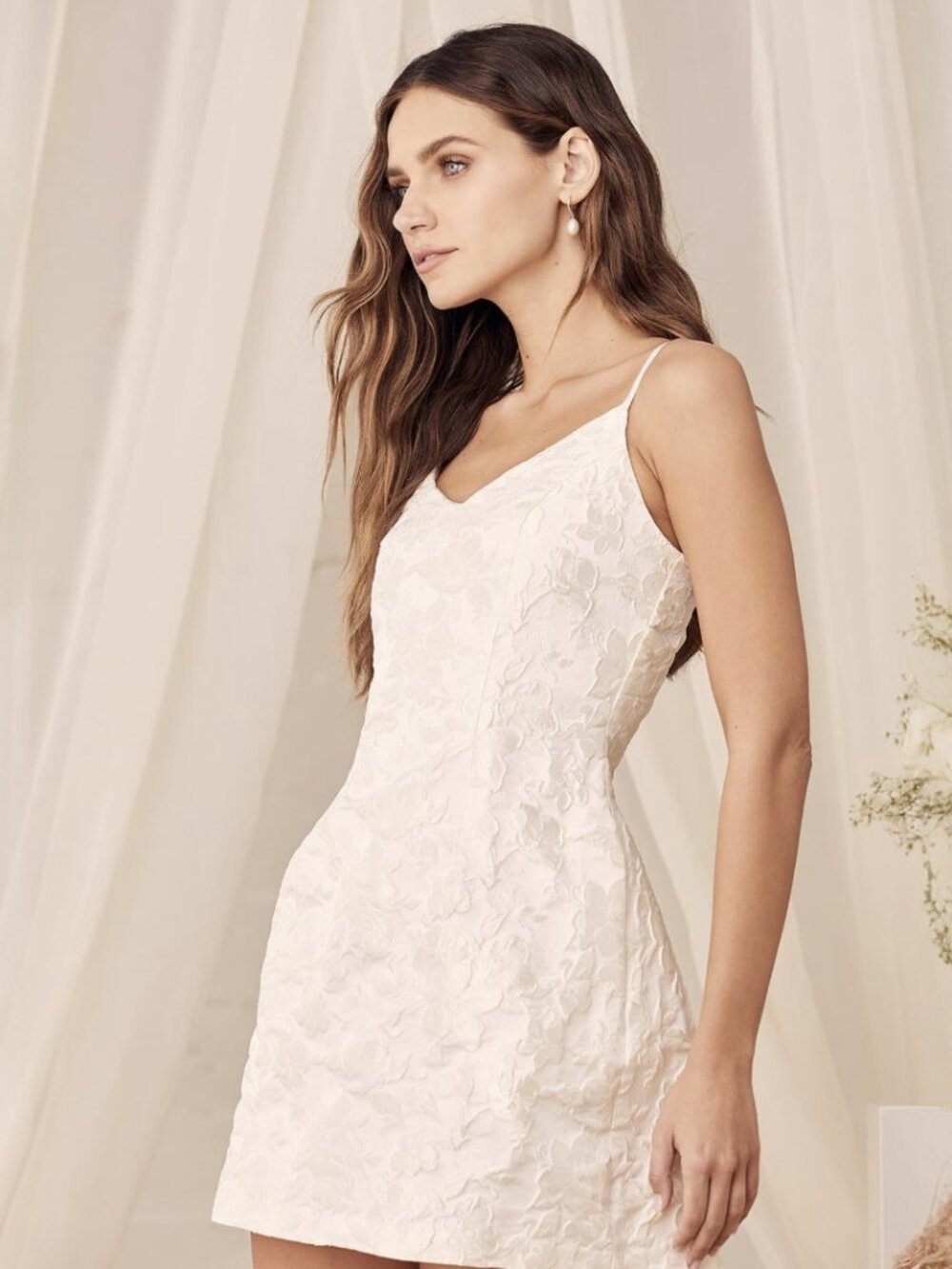 Lulus Never-Ending Love White Floral Jacquard Sleeveless Mini Dress NWT - Picture 3 of 9